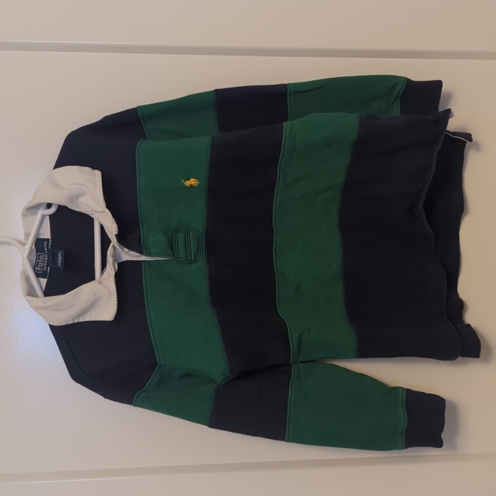 Ralph Lauren striped green and navy long-sleeve rugby polo  Sz 7